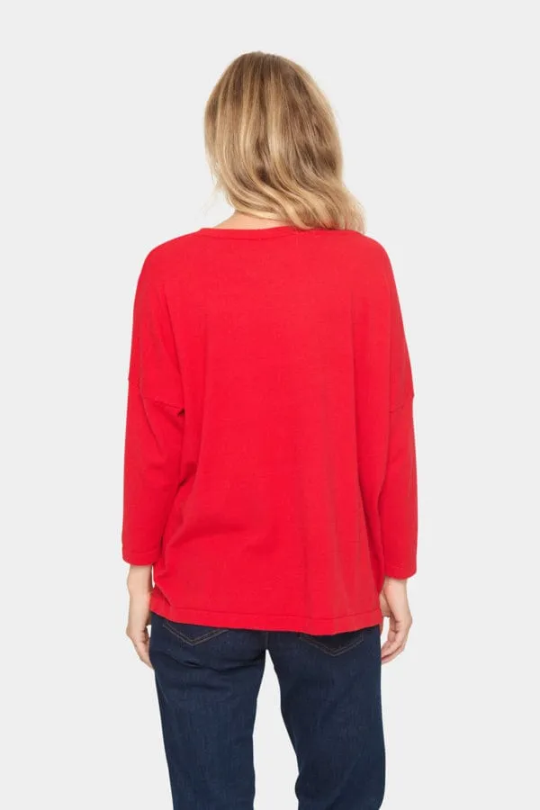 Saint Tropez Star Batwing Jumper Red Pink