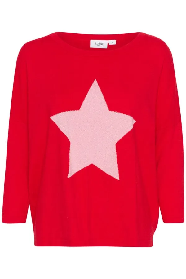 Saint Tropez Star Batwing Jumper Red Pink