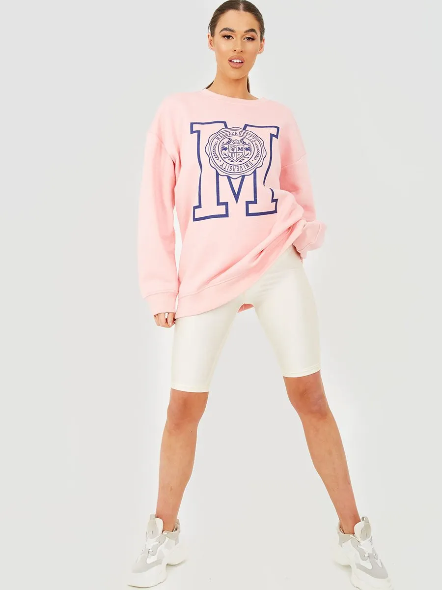Sandy Massachusetts University Graphic Sweatshirt Jumper In Pink