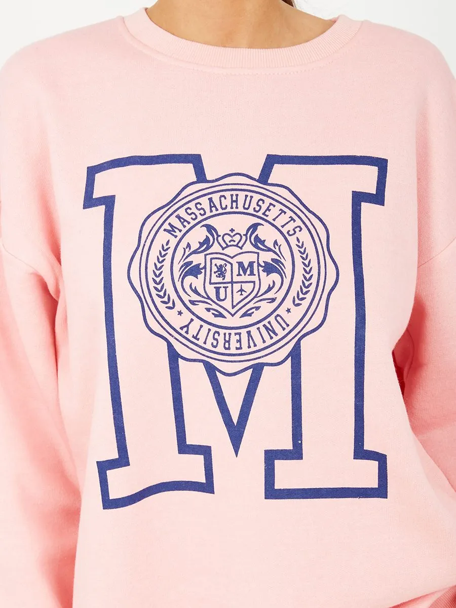 Sandy Massachusetts University Graphic Sweatshirt Jumper In Pink
