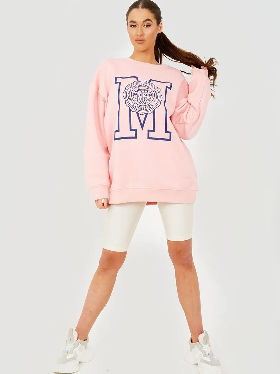 Sandy Massachusetts University Graphic Sweatshirt Jumper In Pink
