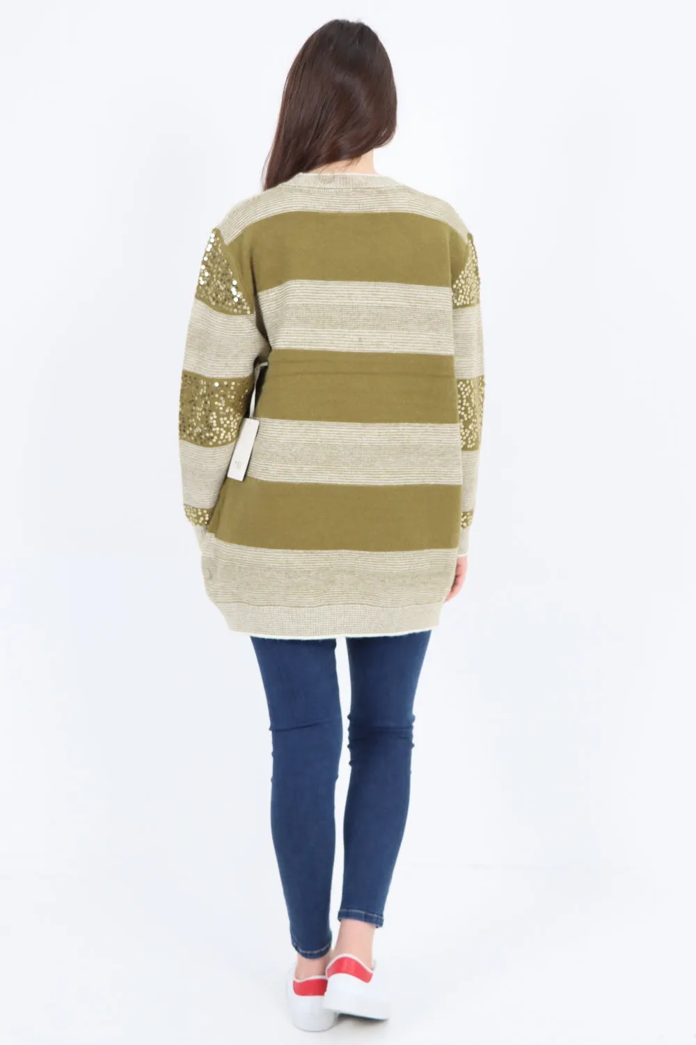 Sequin Stripe Knitted Long Sleeve Jumper Top