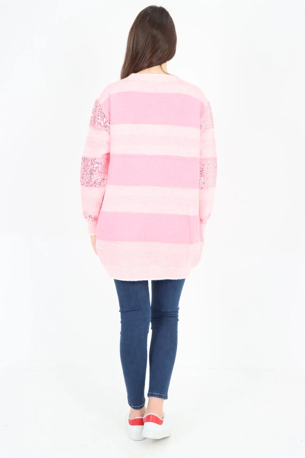 Sequin Stripe Knitted Long Sleeve Jumper Top