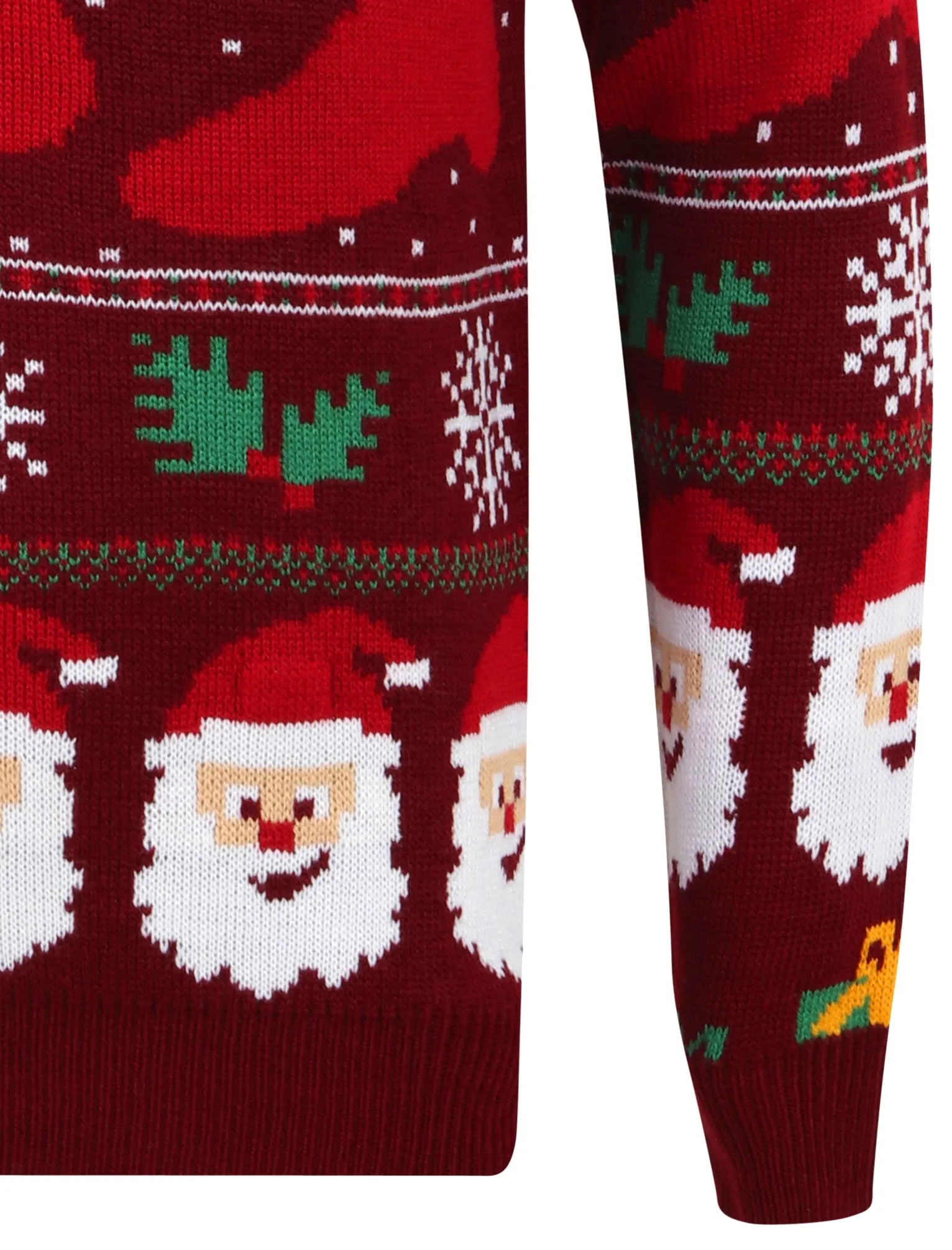 Stocking Wallpaper Print LED Light Up Novelty Christmas Jumper in Oxblood - Merry Christmas