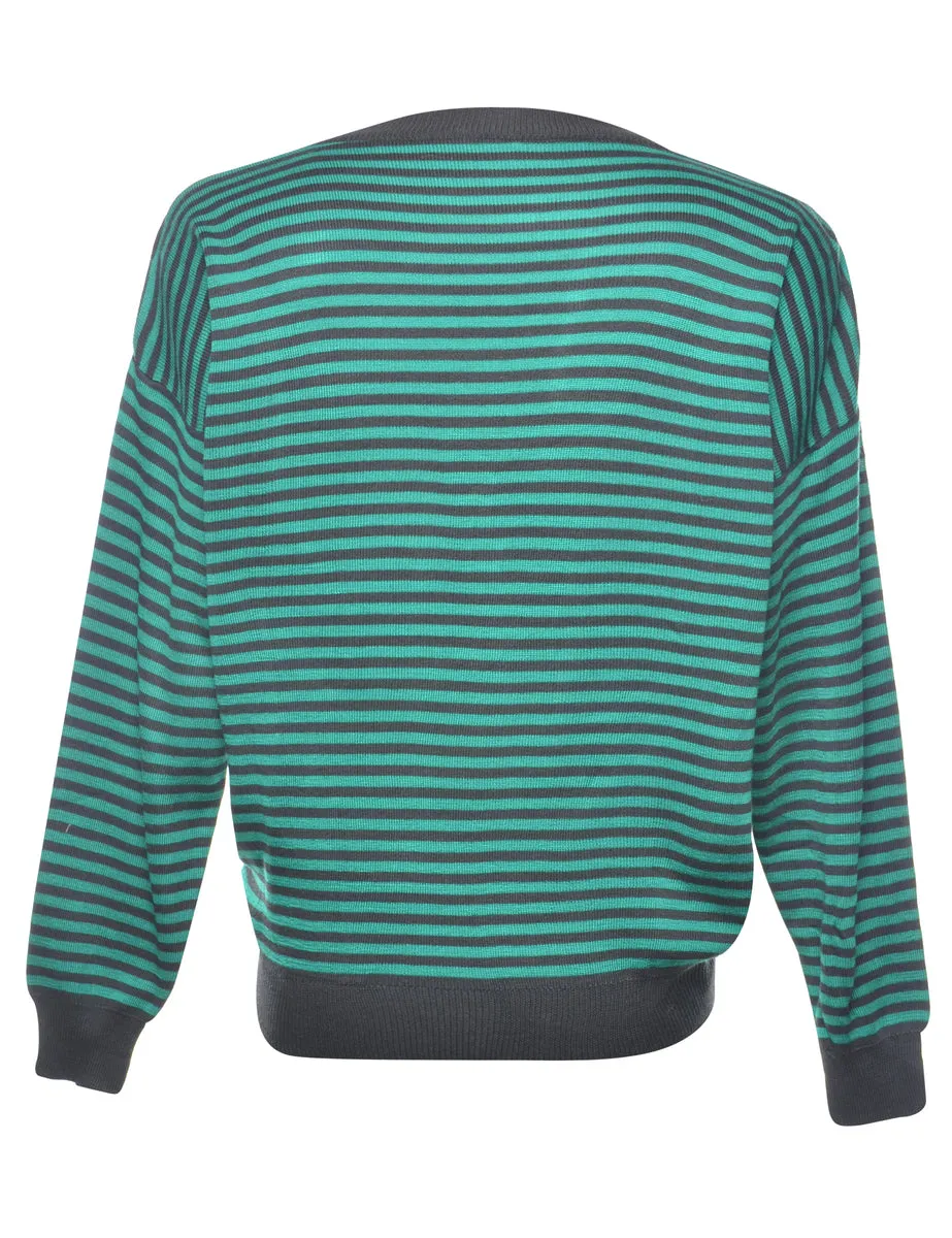 Striped Dark Green & Black Jumper - M