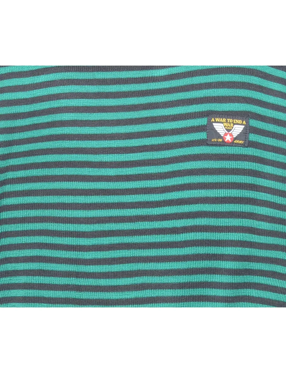 Striped Dark Green & Black Jumper - M