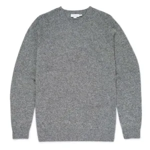 Sunspel Lambswool Crew Neck Knit Mid Grey Melange