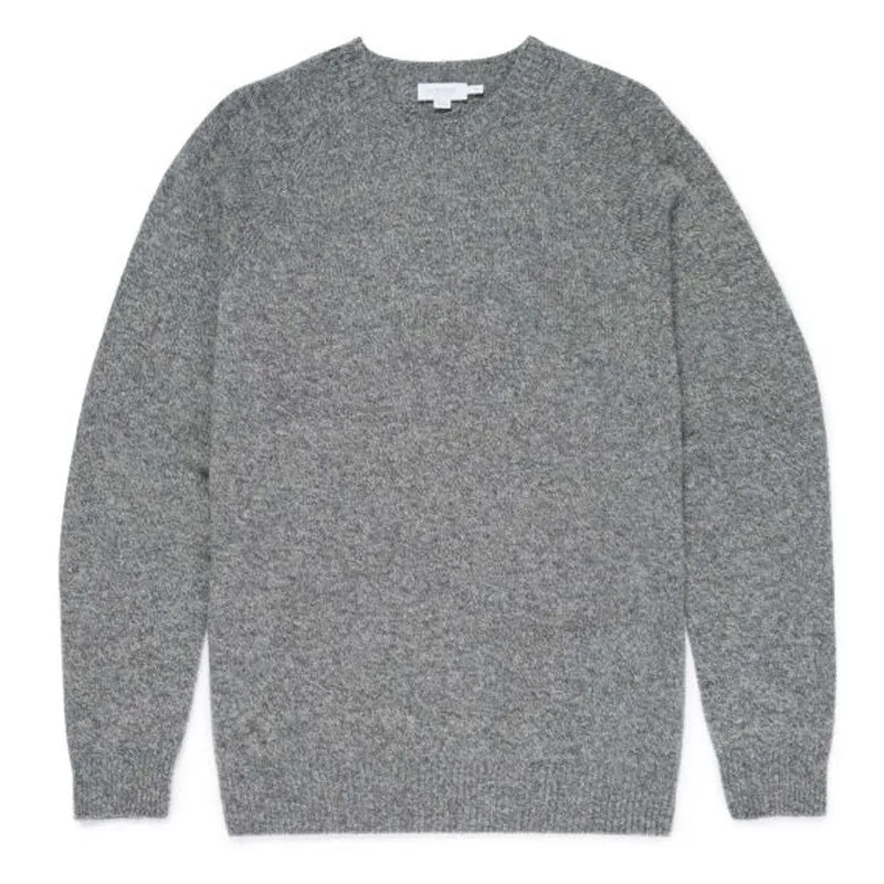Sunspel Lambswool Crew Neck Knit Mid Grey Melange