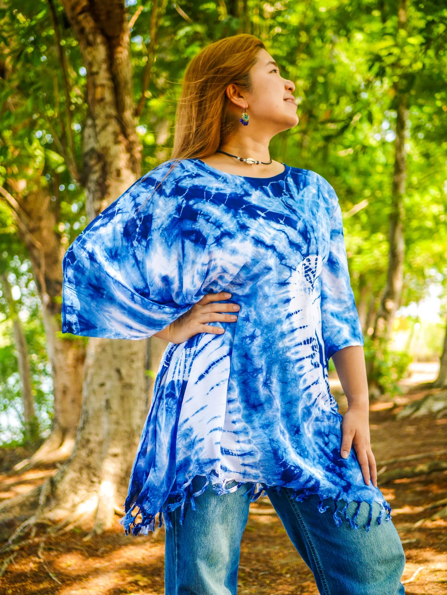 T0102- Hand Dyed Tunic Boho Kaftan Blouse Hippie Oversize Tops
