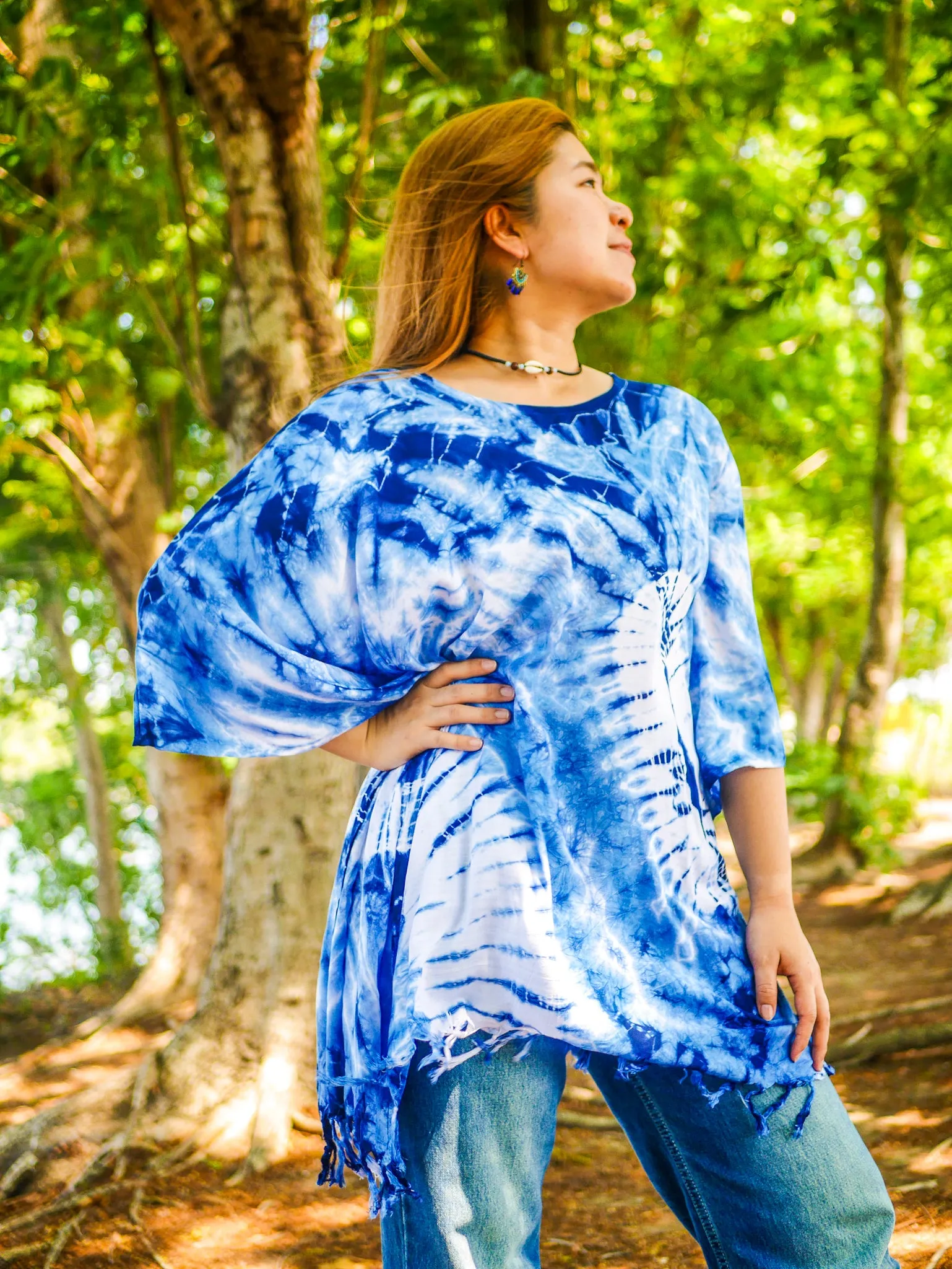 T0102- Hand Dyed Tunic Boho Kaftan Blouse Hippie Oversize Tops