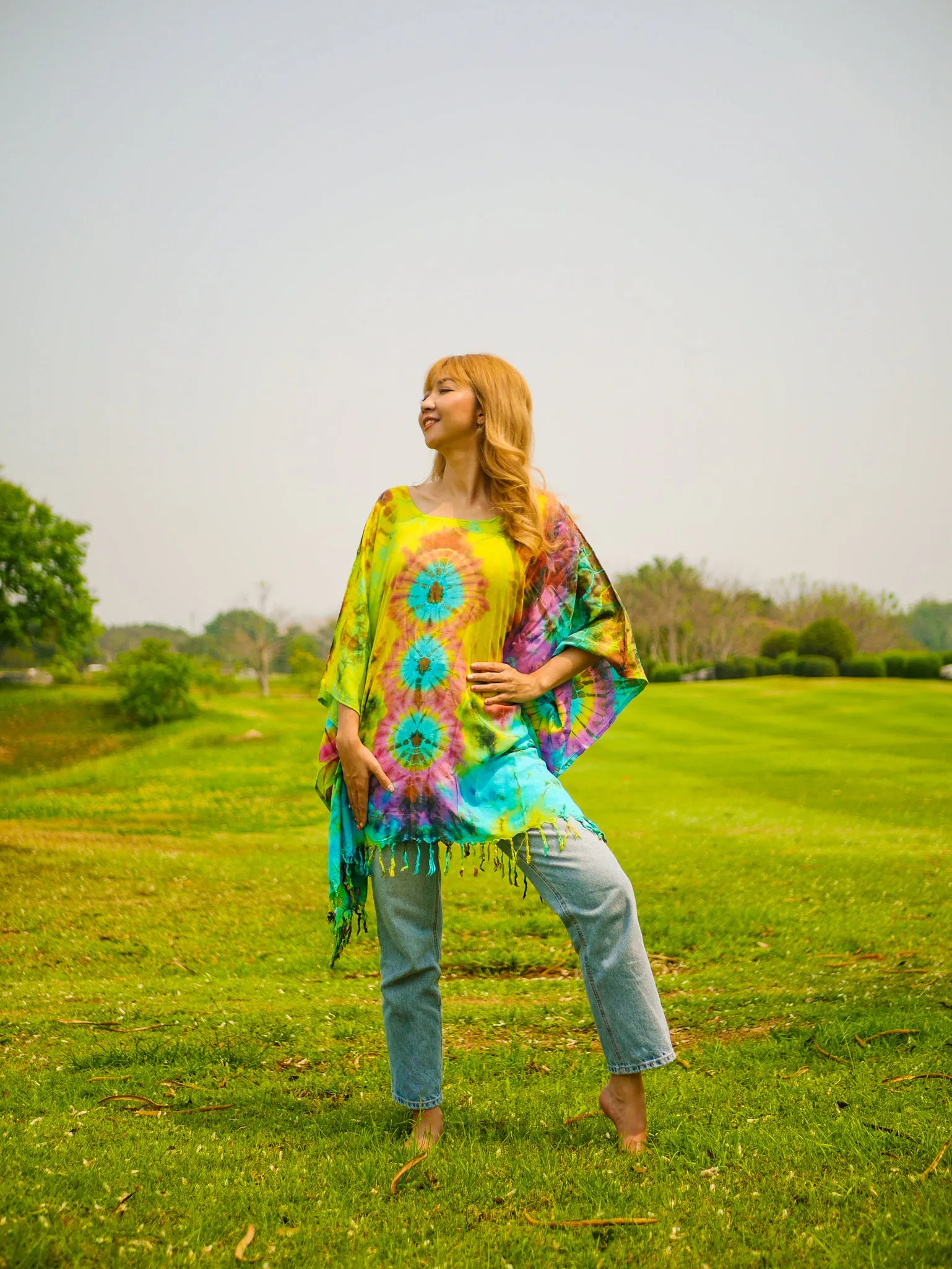 T0362- Hand Dyed Tunic Boho Kaftan Blouse Hippie Oversize Tops
