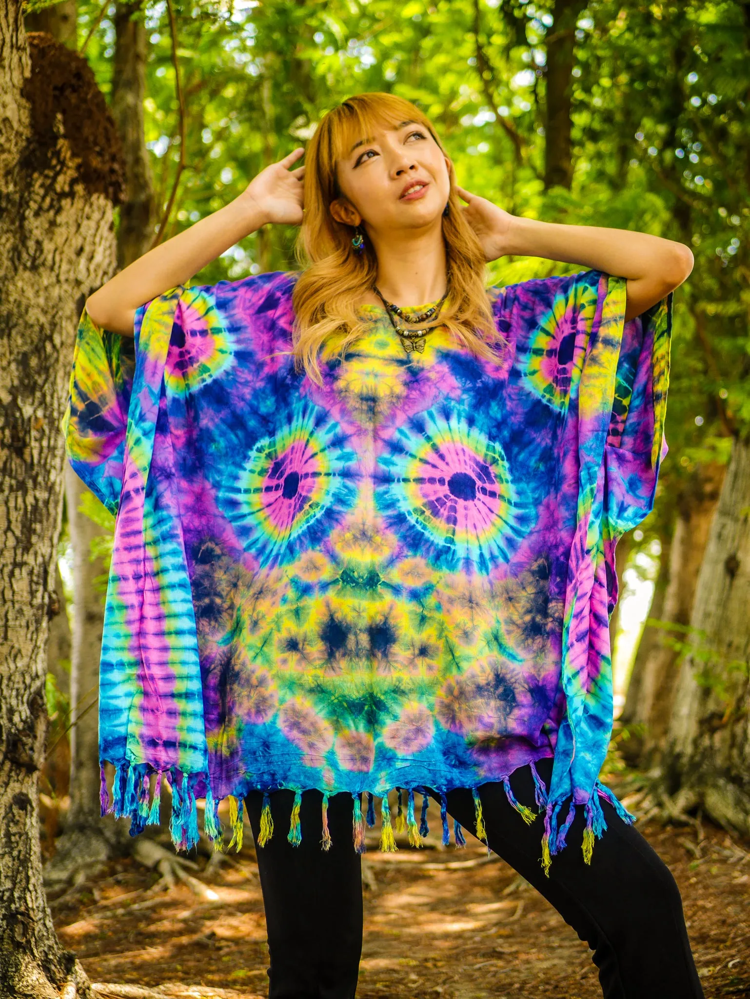 T0845- Hand Dyed Tunic Boho Kaftan Blouse Hippie Oversize Tops