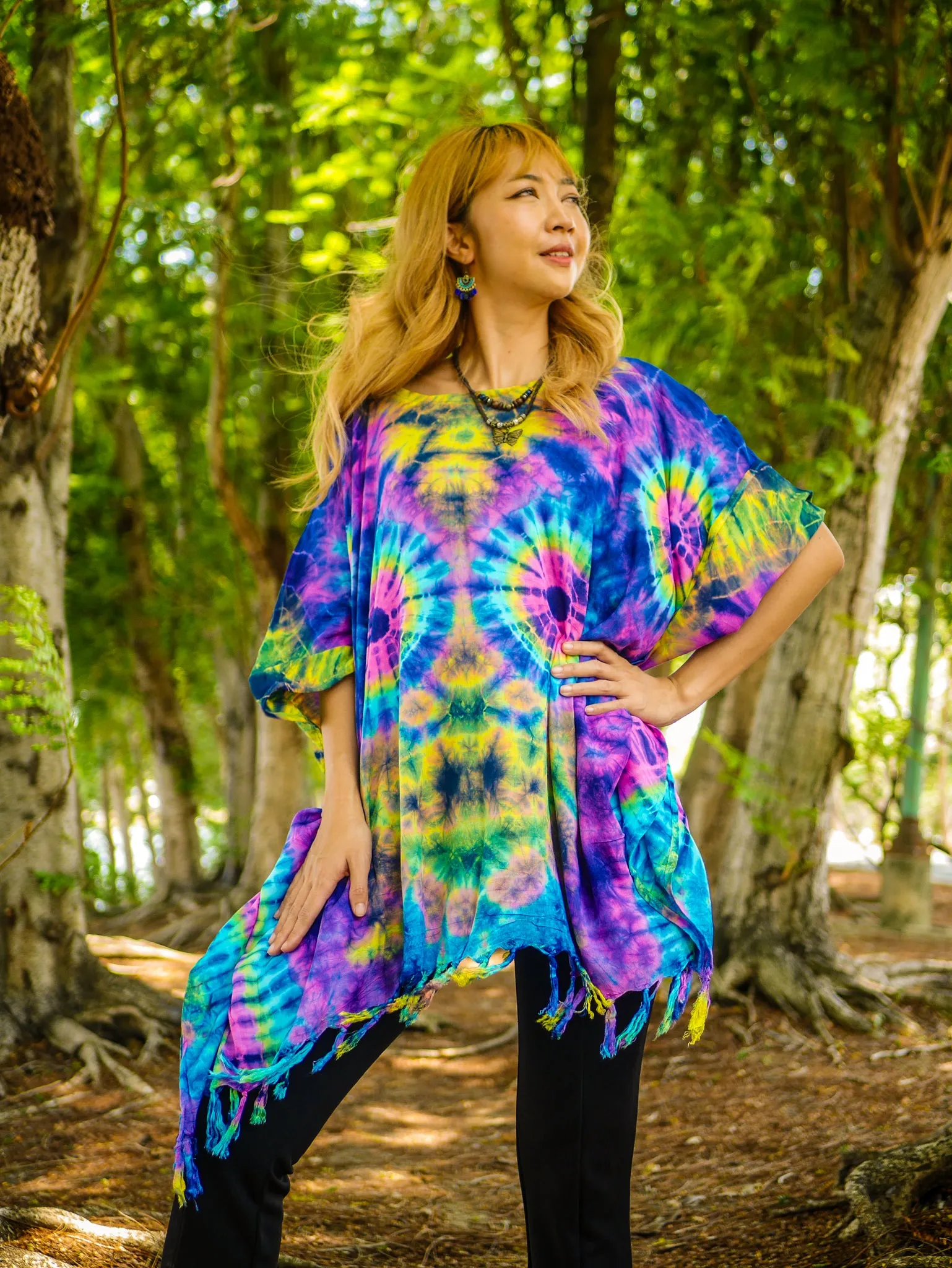 T0845- Hand Dyed Tunic Boho Kaftan Blouse Hippie Oversize Tops