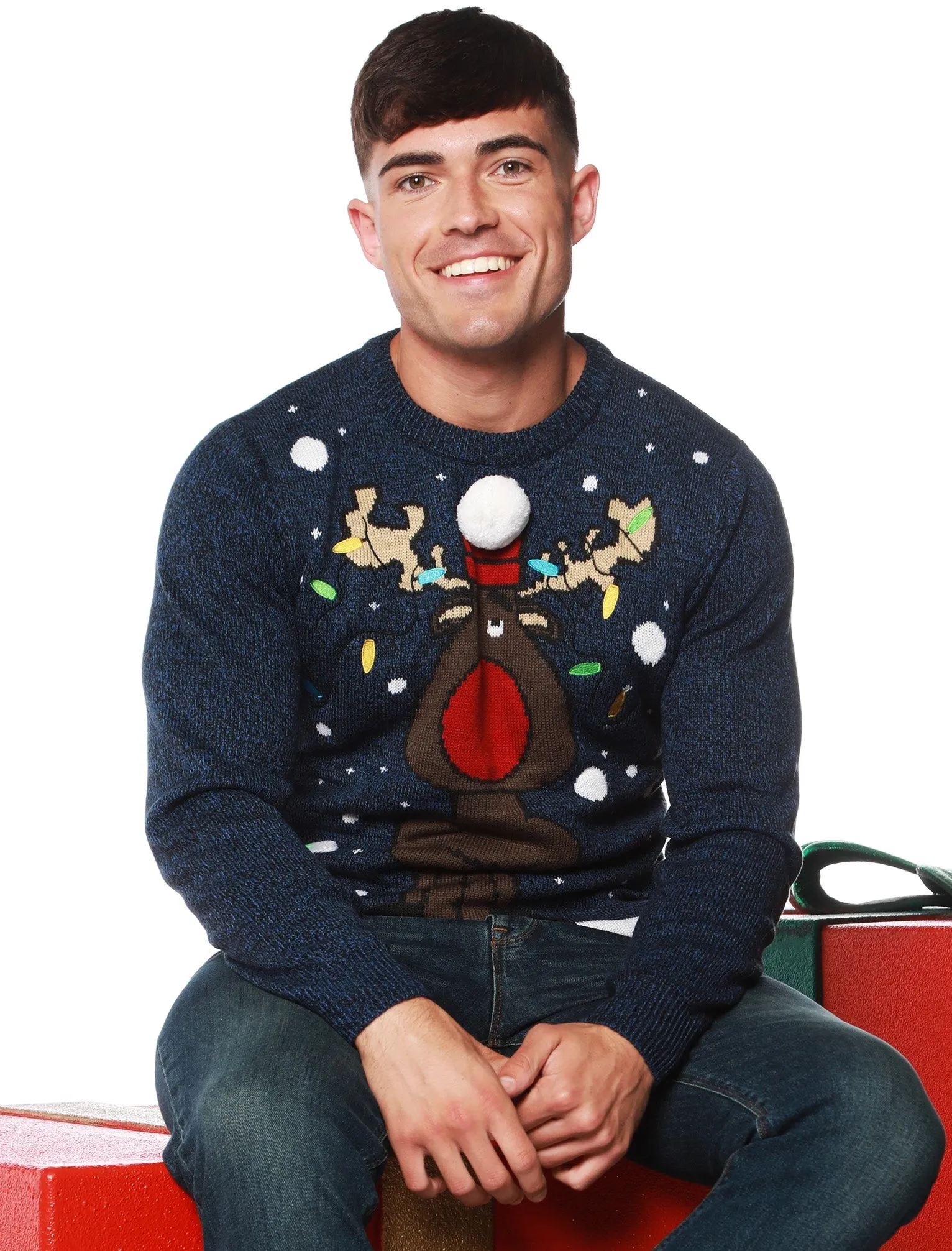 Tangled Novelty Christmas Jumper In Sapphire / Black - Season's Greetings