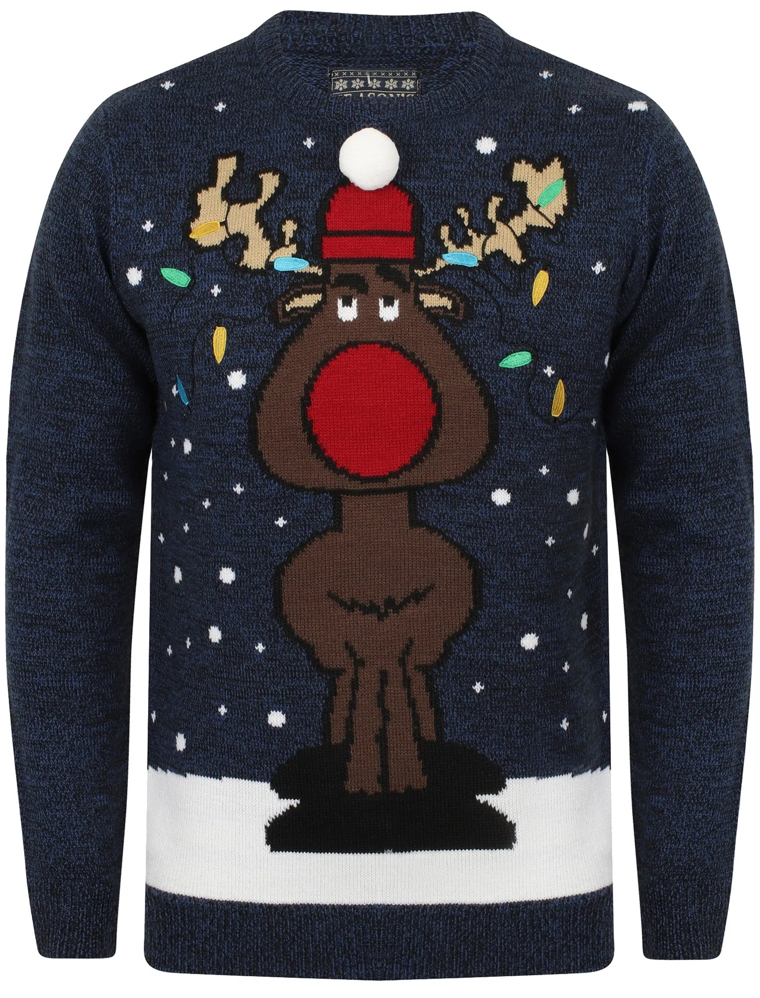 Tangled Novelty Christmas Jumper In Sapphire / Black - Season's Greetings