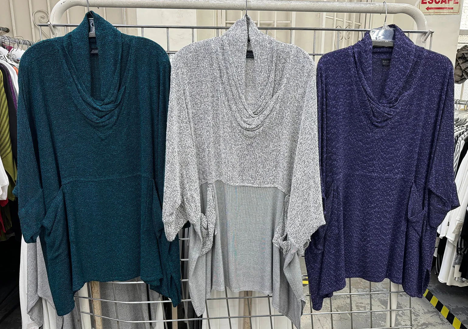 Teal Boucle Double Weave  Dairi Fashions Nobi Pocket Tunic Top Cowl Plus  Boho Sml-7x