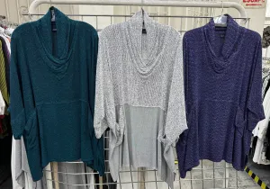 Teal Boucle Double Weave  Dairi Fashions Nobi Pocket Tunic Top Cowl Plus  Boho Sml-7x