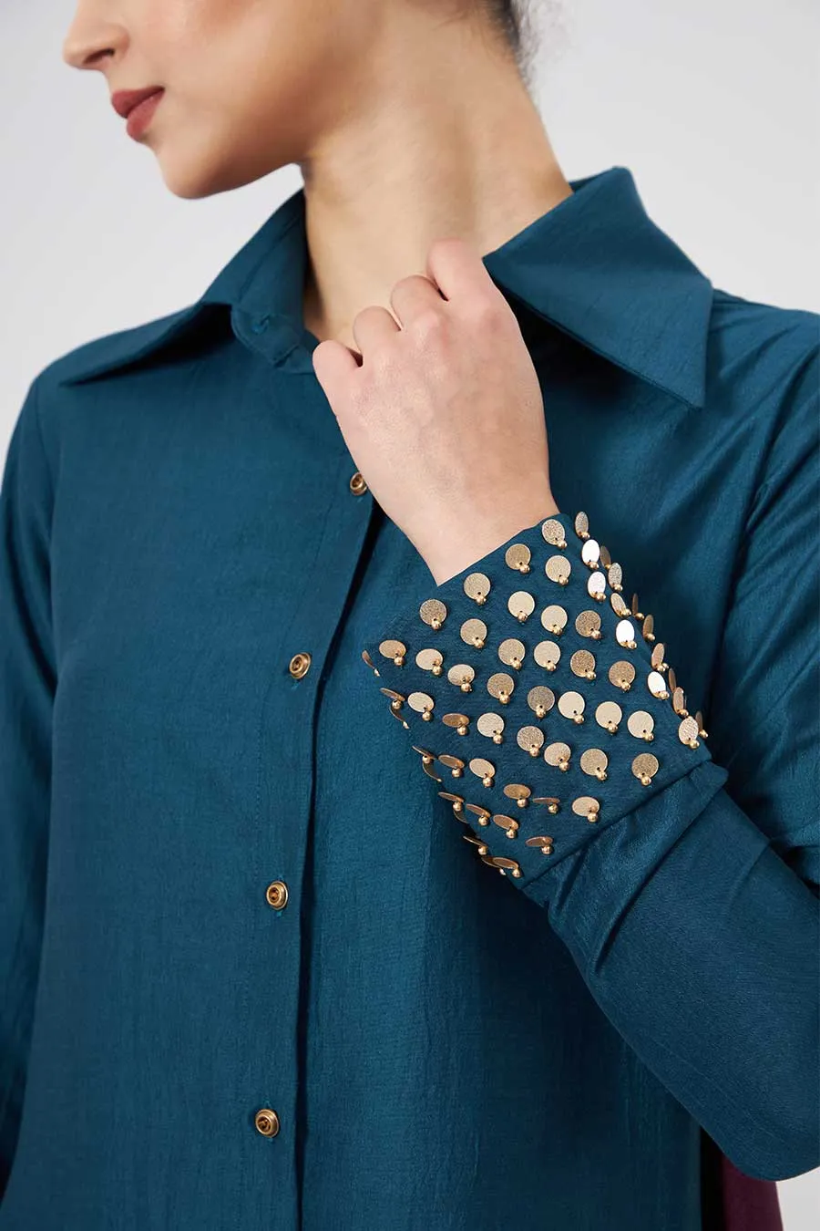 Teal Embellished Tunic & Pants Co-Ord Set