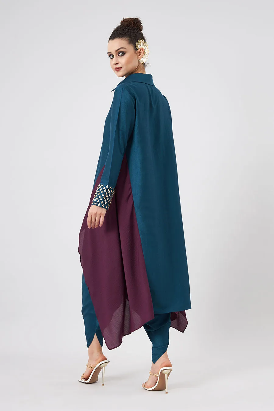 Teal Embellished Tunic & Pants Co-Ord Set