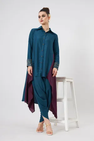 Teal Embellished Tunic & Pants Co-Ord Set