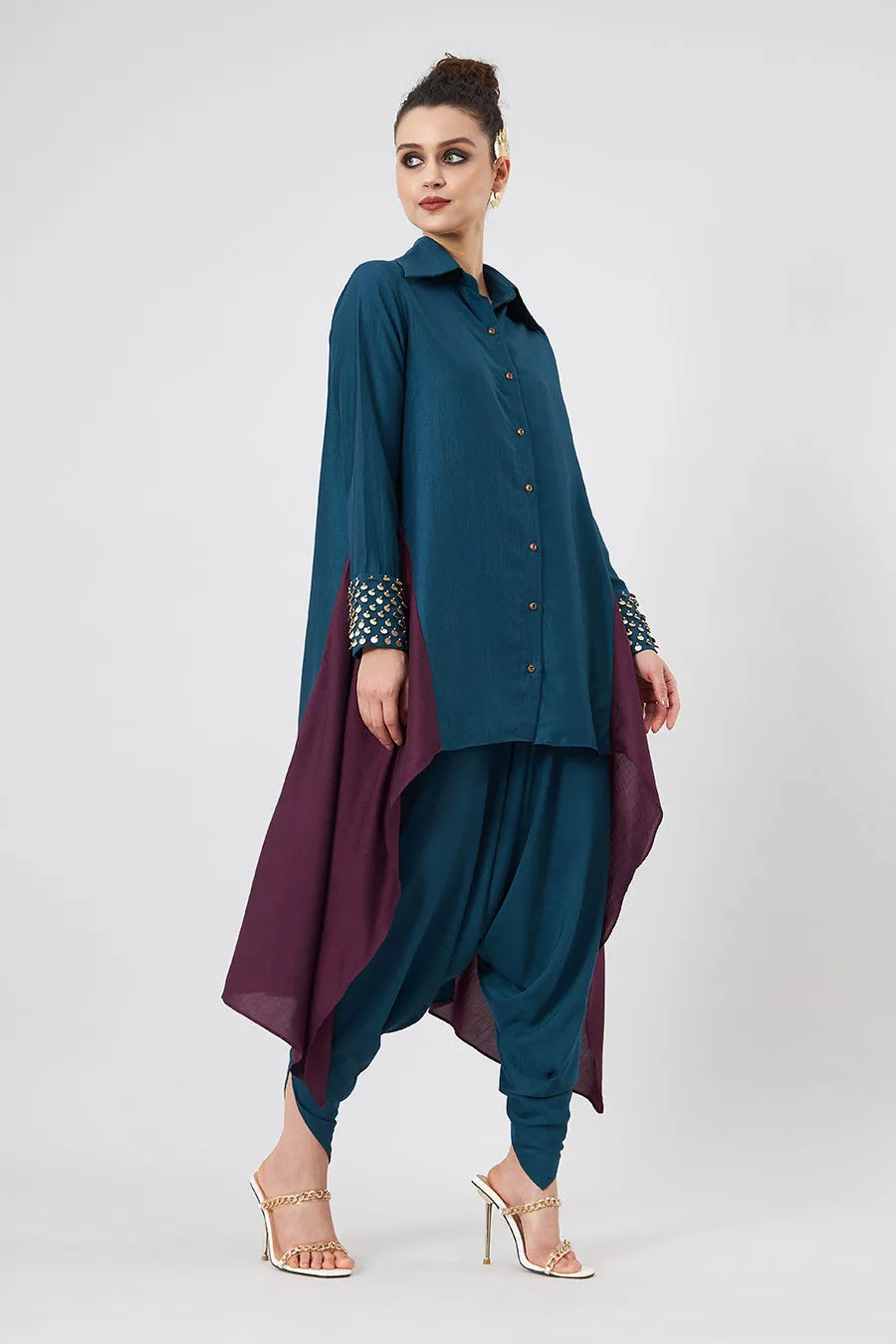 Teal Embellished Tunic & Pants Co-Ord Set