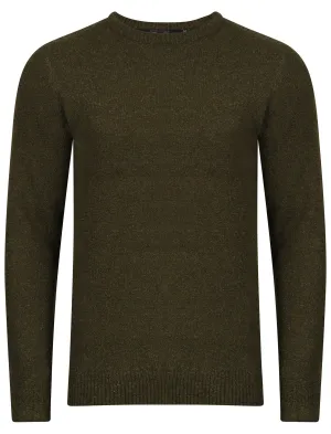 Tolstoy Crew Neck Boucle Knitted Jumper in Khaki - Dissident