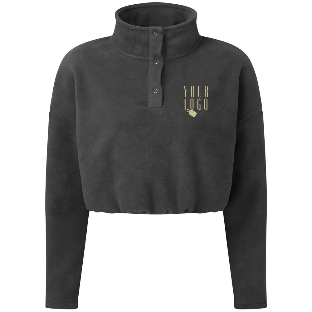 TriDi Women's Cropped Button Up Fleece