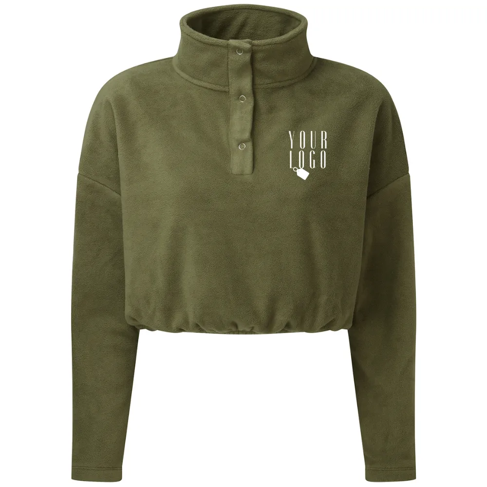 TriDi Women's Cropped Button Up Fleece