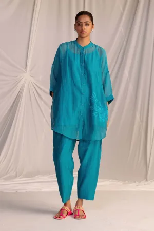 Turquois Blue Embroidered Tunic & Pant Set