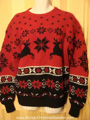 Ugly Christmas Sweater Party Vintage Reindeer Sweater with Reindeer on Front & Back & Sleeves (v11)