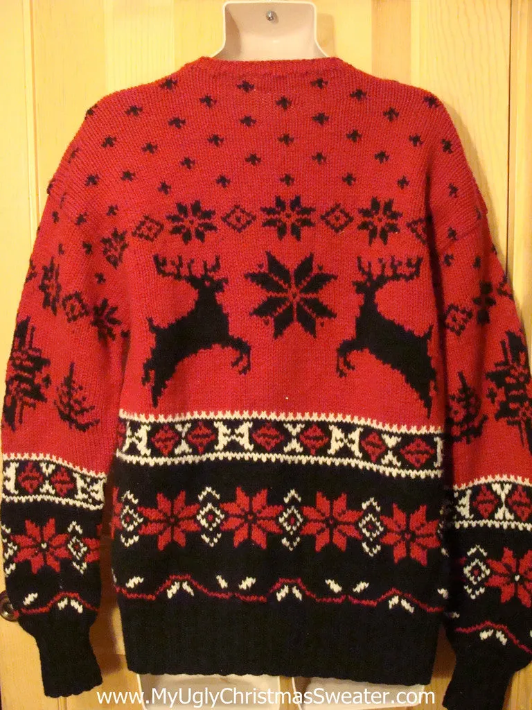 Ugly Christmas Sweater Party Vintage Reindeer Sweater with Reindeer on Front & Back & Sleeves (v11)