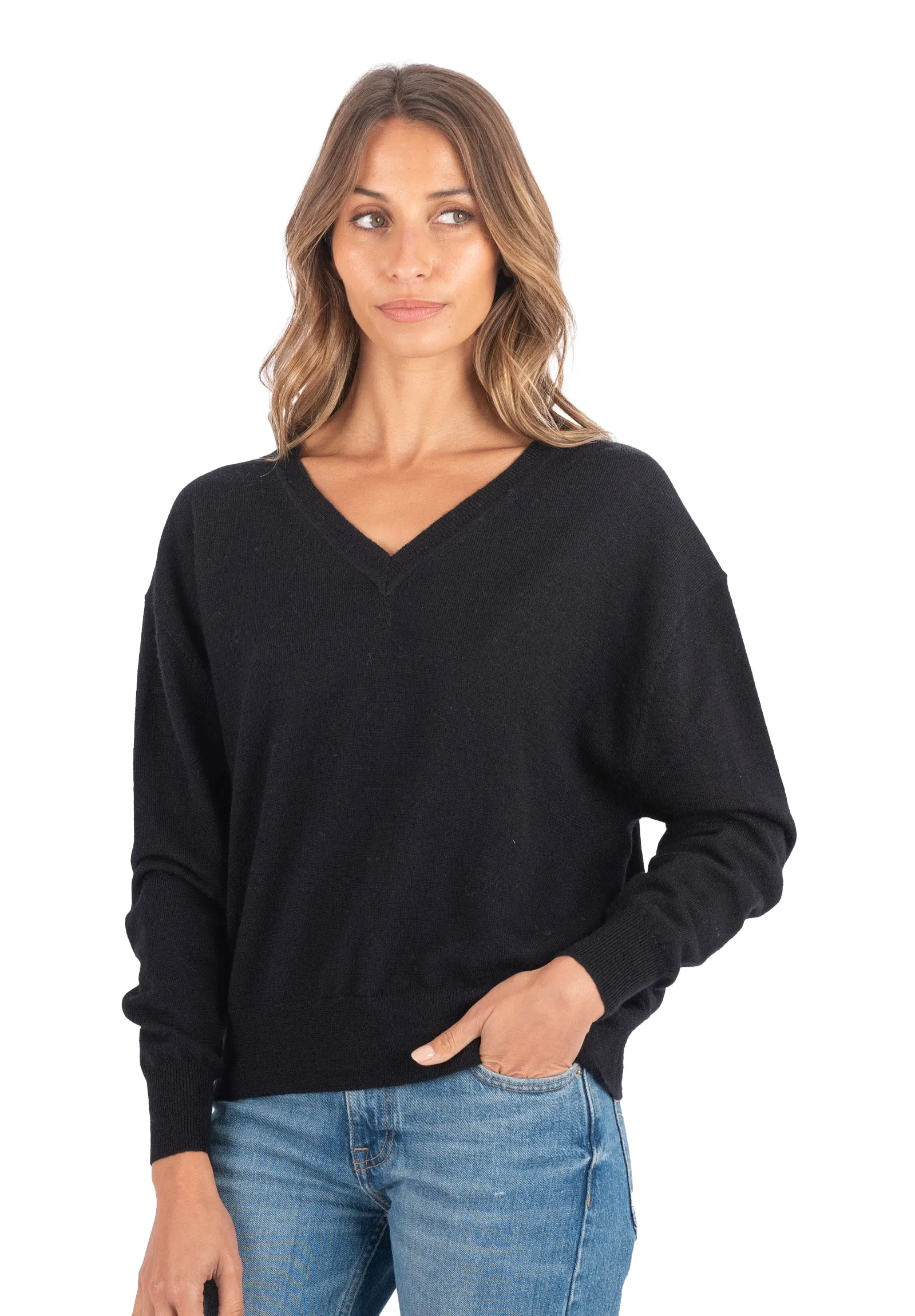 Viola Black Relaxed Merino Wool Sweater