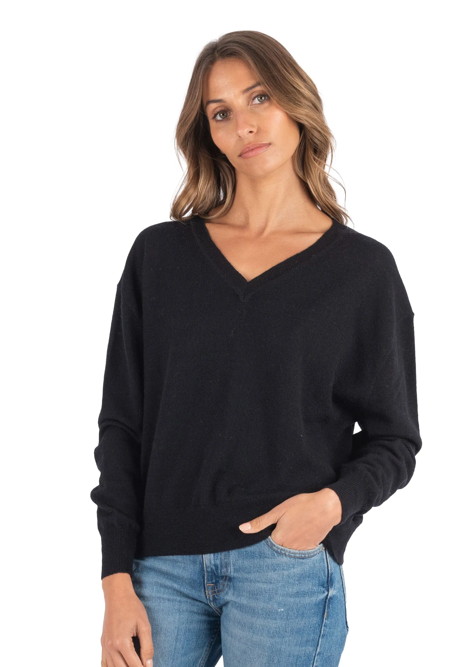 Viola Black Relaxed Merino Wool Sweater