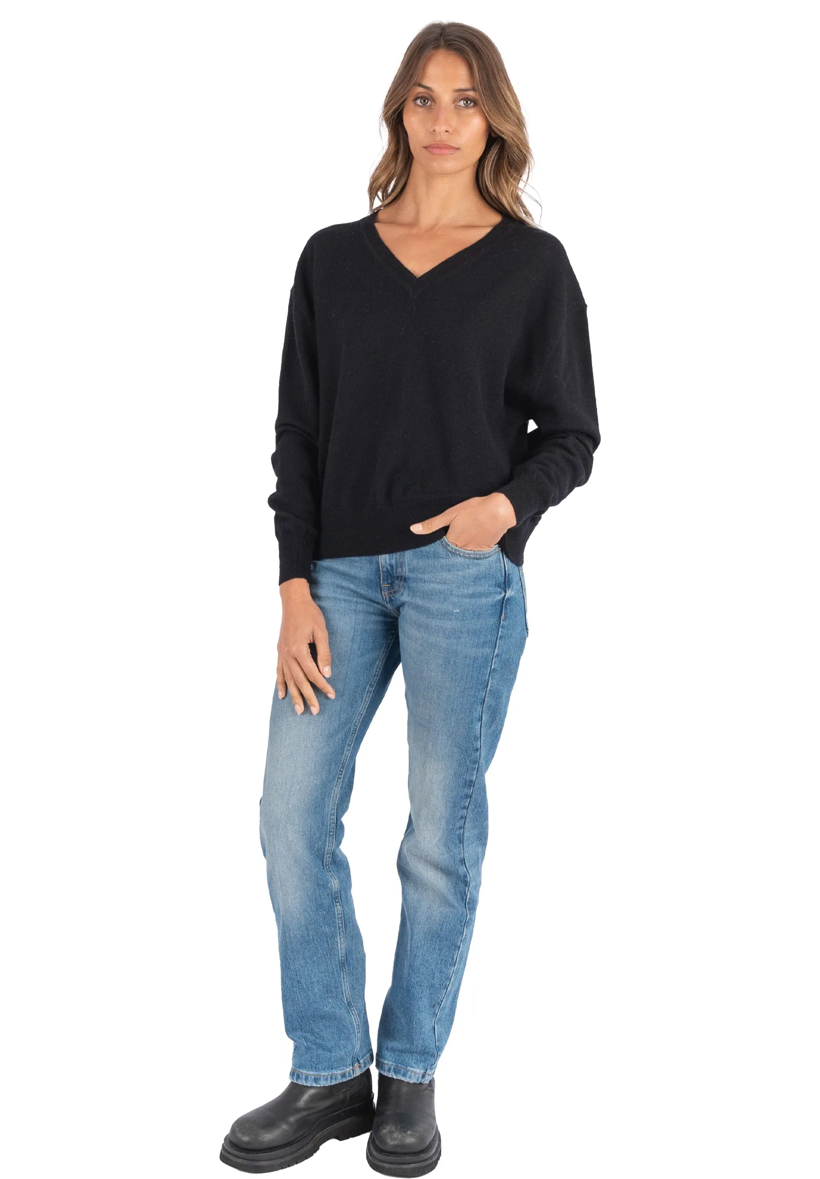 Viola Black Relaxed Merino Wool Sweater