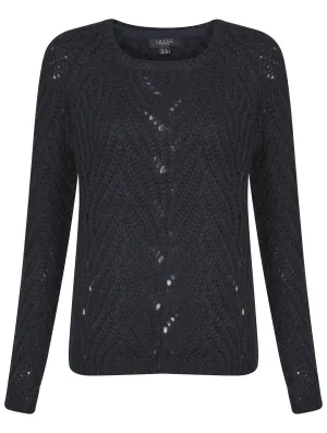 Womens Amara Reya Orange Blossom Textured Knit Jumper in Navy