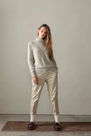 Women's Cable Knit Polo Neck Jumper - Grey