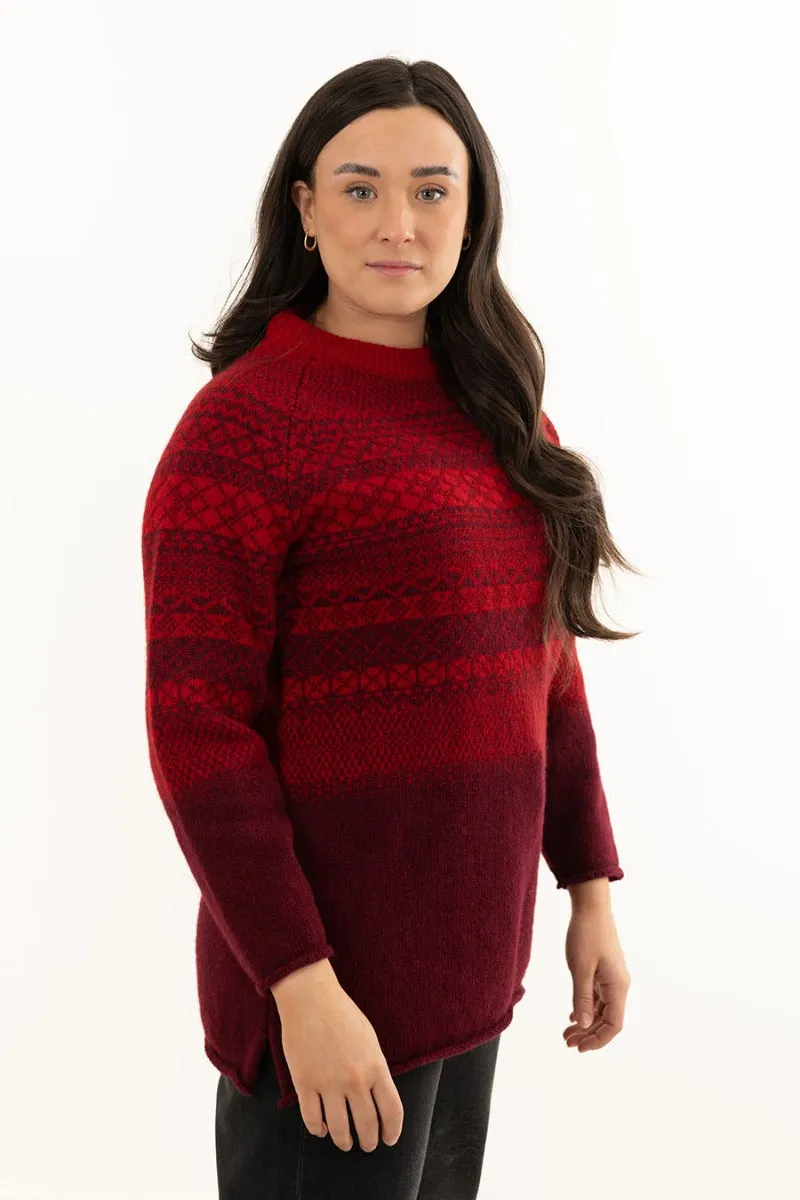 Womens Lace Fair Isle Tunic Jumper - Red