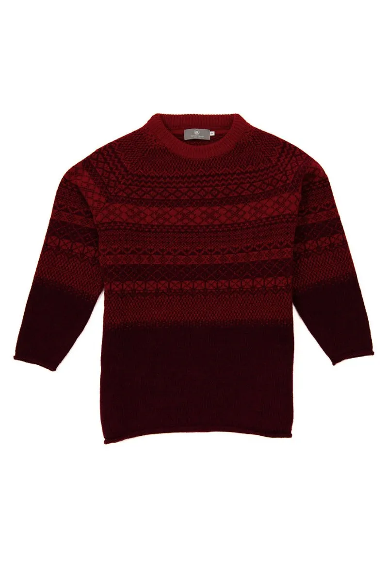 Womens Lace Fair Isle Tunic Jumper - Red