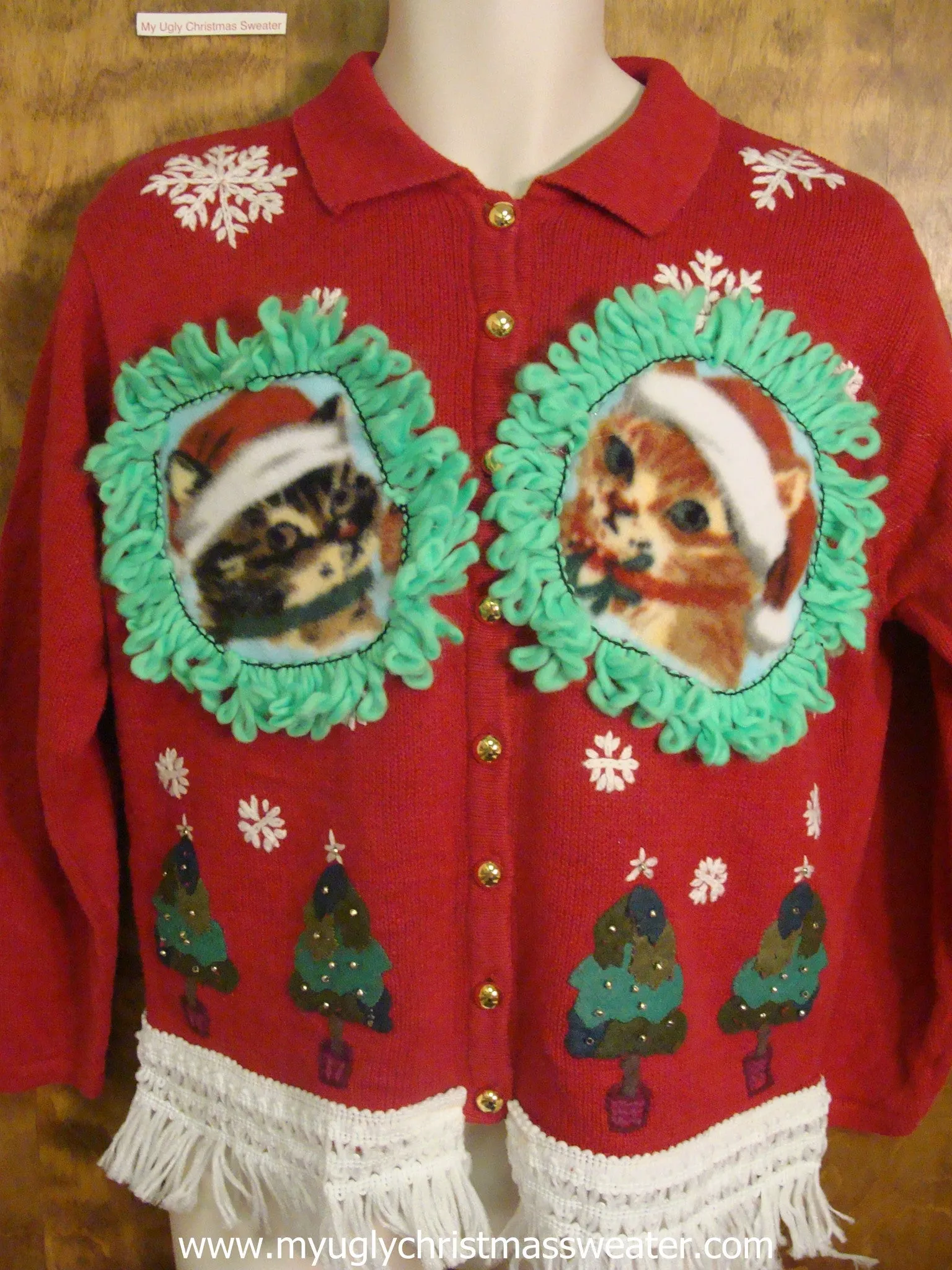 Xmas Trees and Snowflakes Christmas Cat Ugly Sweater