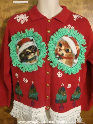 Xmas Trees and Snowflakes Christmas Cat Ugly Sweater
