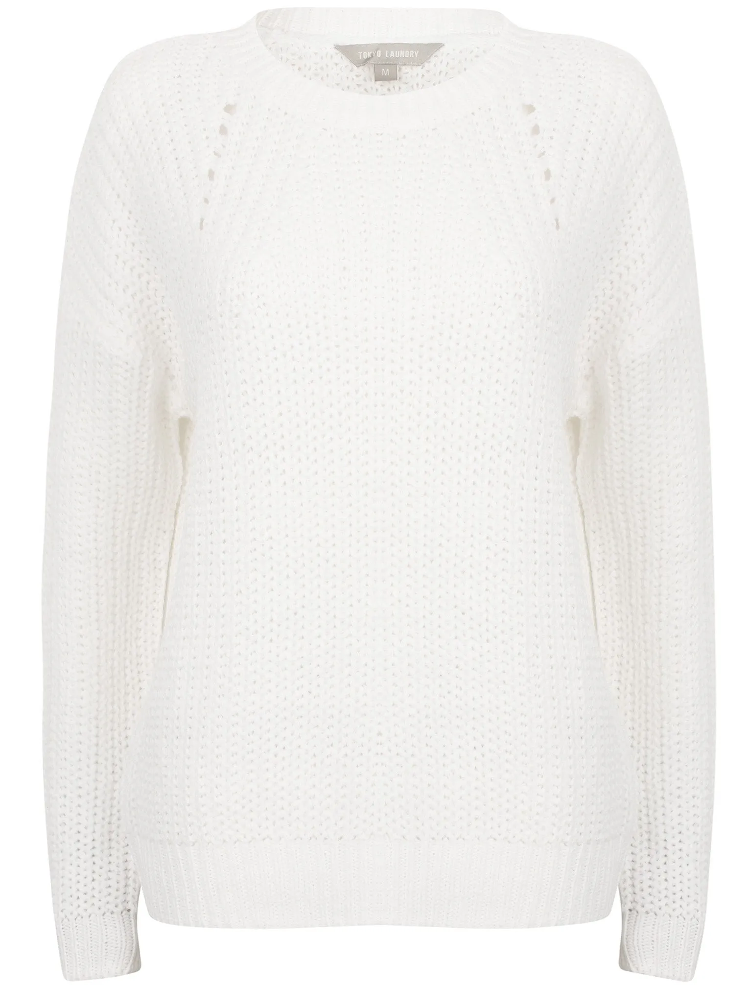 Zember Fisherman Knit Pointelle Jumper in Bright White - Tokyo Laundry